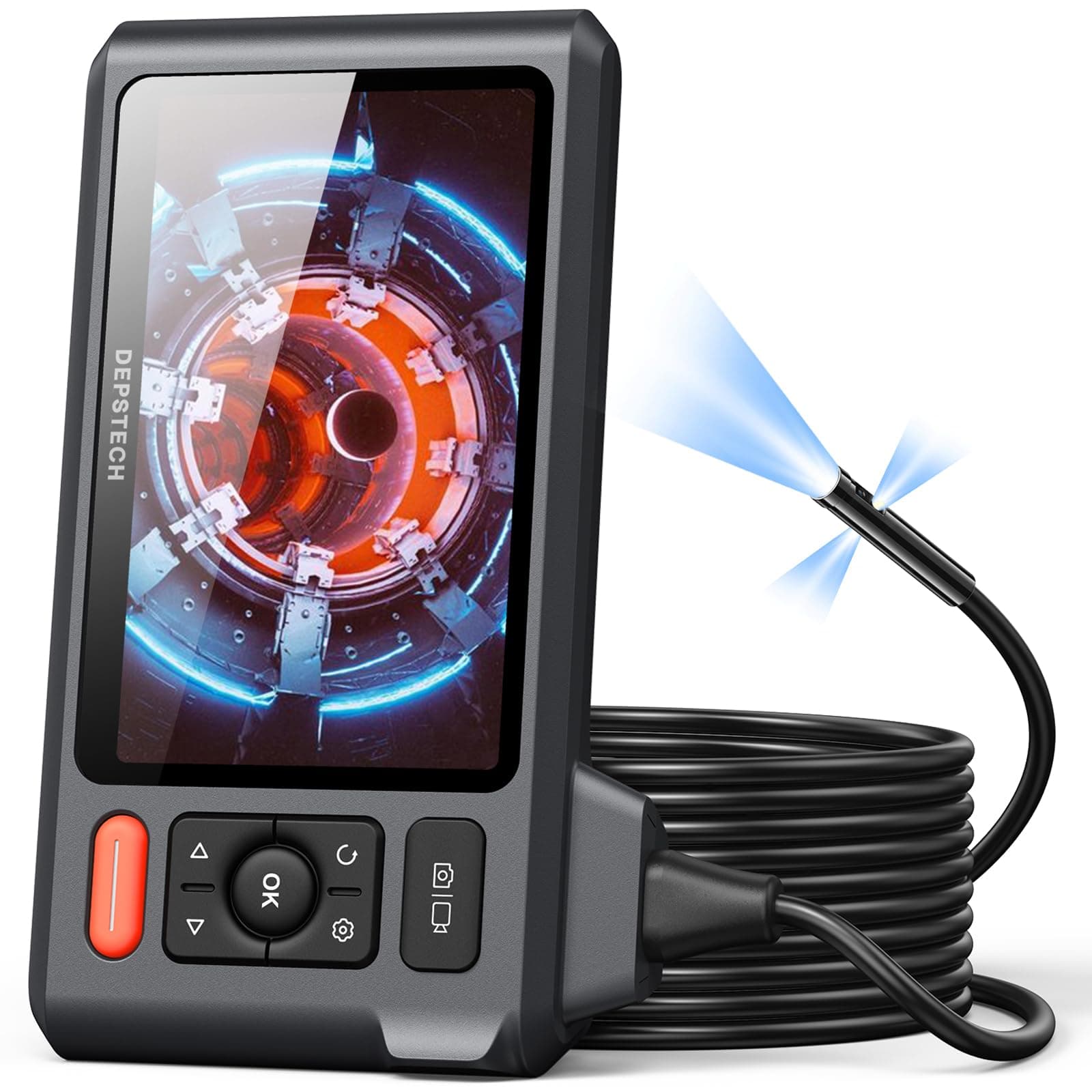 Triple Lens Borescope Inspection Camera, 5" IPS Screen Endoscope With Lights, 1080P Sewer and 180° Flip Button, 16.5ft Cable, Cool Tool for Wall, Automotive, HVAC Ducts