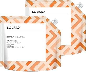 Amazon Brand - Solimo Handwash Liquid Refill Pouch | Orange Ginger | 3 Litre | 1500 ML X 2 | Antibacterial Germ-Protect | Advanced Disinfection Formula| pH Balanced