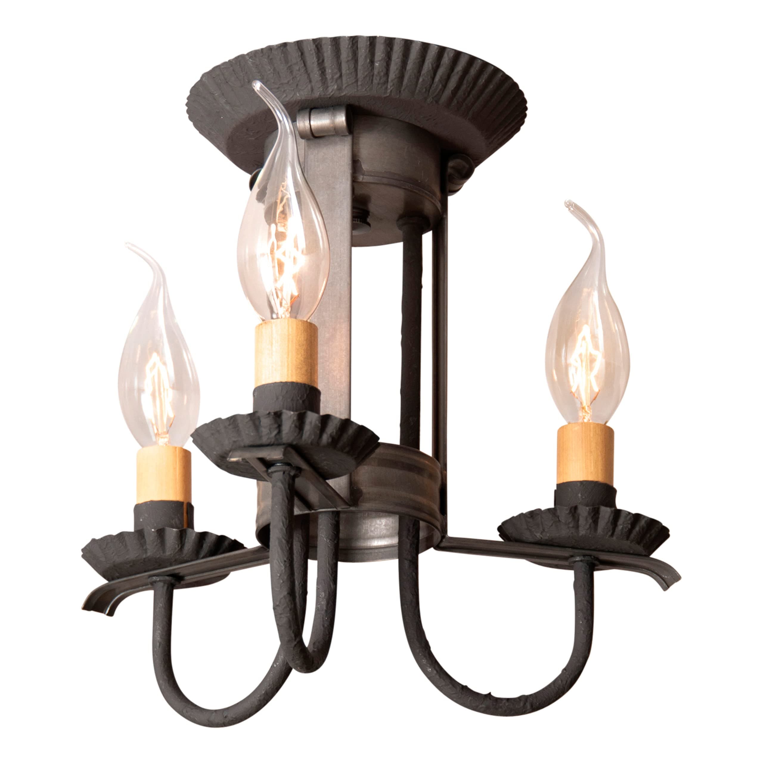 941KB, 3 Light Amherst Semi-Flush Mount Ceiling Light in Kettle Black, Primitive Country Lighting