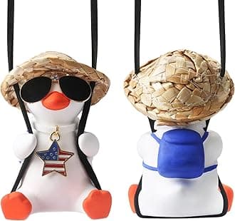 Rear View Mirror Hanging Accessories Cute Swinging Duck Car Truck Stuff for Men Women Teens Rearview Mirrors Charms Vehicle Essentials Interior Accessorie Funny White Elephant Mom Dad Gifts for Adults
