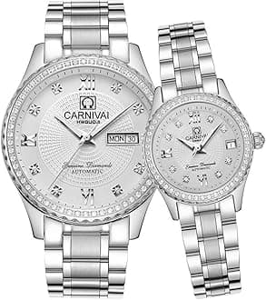 MASTOP Men and Women Automatic Watch Gold Silver Stainless Steel Dress Couple Watches for Her and His Set of 2 …