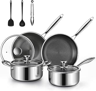Non Stick Pots and Pan Set, 10 Pcs Hybrid Stainless Steel Cookware Set with Lids, Kitchen Skillet, Stock Pot, Nonstick Frying Pan, PFOA-free Kitchen Cooking Utensils,Induction,Dishwasher Safe