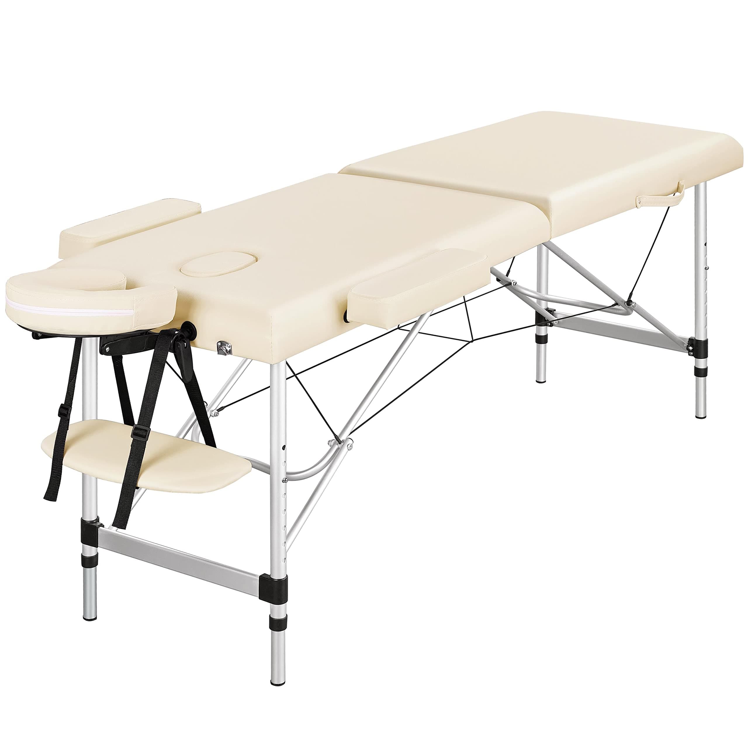 Yaheetech Foldable Massage Bed Portable Lash Table Beauty Bed Professional Salon Spa Table Aluminum 60 cm Width 2 Section Cream