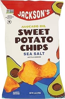 Jacksons Sweet Potato Chips Sea Salt • Avocado Oil • Kettle Cooked, 5 oz ℮ 142 g جاكسونز رقائق البطاطا الحلوة بملح البحر - زيت الأفوكادو - مطبوخ في غلاية