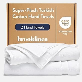- Brooklinen Super-Plush Turkish Cotton Hand Towels - Set of 2 - Cotton, 820 GSM, Highly Absorbent, Machine Washable, Perfect for Home & Bathroom (20" x 30", Solid White)