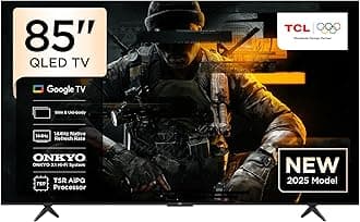 85T8C Television 85 Inch Smart TV 4K QLED Colorful Quantum Crystal HDR 10+ Gaming Google TV, 144Hz Native Refresh Rate, ONKYO 2.1 Hi-Fi, Dolby Atmos, DTS Virtual X, MEMC, Game Master (2025 Model)