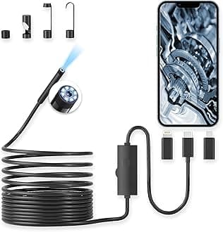 Endoscope Camera, 1920P HD Borescope Inspection Camera with 8 LED Lights, 10ft Semi-Rigid Snake, 8mm IP67 Waterproof for iOS and Android