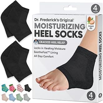 Dr. Frederick's Original Moisturizing Heel Socks for Dry Cracked Heels Treatment - Infused with Olive Oil, Jojoba Oil and Vitamin E - 2 Pairs - Self Care Gifts for Women & Men - Black Argan