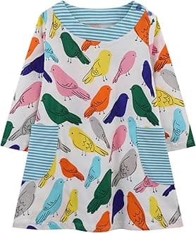 HILEELANGToddler Girl Christmas Dress Long Sleeve Fall Winter Cotton Casual BasicTunic Shirt Dresses