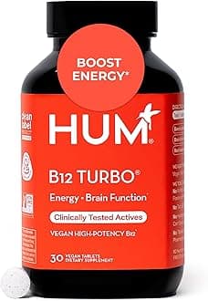 HUM B12 Turbo - Daily Energy Support Supplement - Calcium, Vitamin B Complex & Bioavailable Methylcobalamin - Non-GMO, Gluten-Free, Vegan (30 Tablets)
