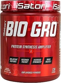 BIO-GRO Protein Synthesis Amplifier, for Muscle Recovery & Growth, Enhanced Stimulant Free Pre-Workout & Colostrum Supplement with Bio-Active Peptides- Unflavored (120 Servings)