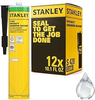 Stanley Waterproof Aquarium Silicone - 12x10.1 Fl. Oz. Clear, Waterproof Bond to Glass, Non-Toxic Aquarium Sealer for Freshwater & Saltwater Aquarium | 12 Pack.