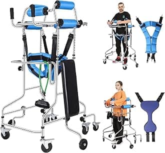 Adult Standing Walker for Seniors, Hemiplegia hemi Walker Lower Limb Training, Upgraded Double Pads, 8 Wheels Anti-tilt, Suitable for People 58-71 in, withstands 220 lbs