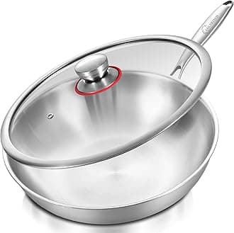 LOLYKITCH Tri-Ply 13 Inch Stainless Steel Wok Pan with Lid, Stir-Frying Pan,Induction Wok,Dishwasher and Oven Safe,Heavy Duty and Detachable handle.