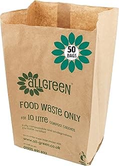 All-Green 10 Litre Paper Compostable Caddy Bin Liners with 50 Bags, Brown