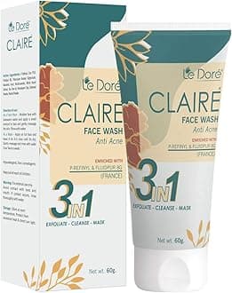 Le Dore Claire 3-in-1 Anti-Acne Clay Face Wash | With Zinc PCA, Witch Hazel, Tea Tree, Walnut Oatmeal & Himalayan Clay | Reduces Acne & Blemishes, Clears & Rejuvenates Skin | 60gm