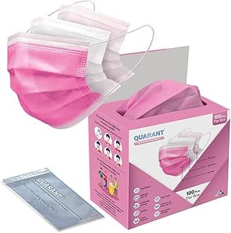 QUARANT Meltblown - SMMS Fabric 3 Ply Disposable Face Mask with Nose Clip and Reusable Travel Pouch for Unisex