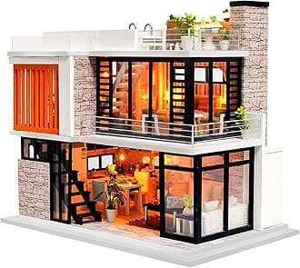 Spilay Dollhouse Miniature with Furniture,DIY Dollhouse Kit Mini Modern Villa Model with Music Box ,1:24 Scale Creative Doll House Best Christmas Birthday Lovers Boys and Girls(Florence)