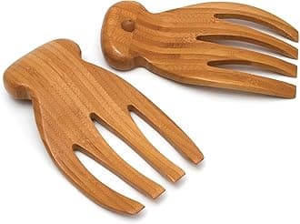 Lipper International Wood Salad Hands for Tossing and Serving Salads, 4" x 7 1/4" x 1 1/8", One Pair, Bamboo with Knobs