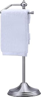 SunnyPoint Heavy Weight Metal Fingertip Towel Holder Stand for Bathroom, Kitchen, Vanity and Countertops; Hanging Bar is 14.2" Height (Satin Nickel, 15.6" x 5.6" x 5.6")-Easy Assembly Required.