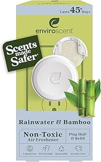 Non Toxic Air Freshener Plug-in Home Fragrance Last 45+ Days | Kit includes 1 Refillable Plug In Warmer & 1 Scent Refill (Rainwater & Bamboo)