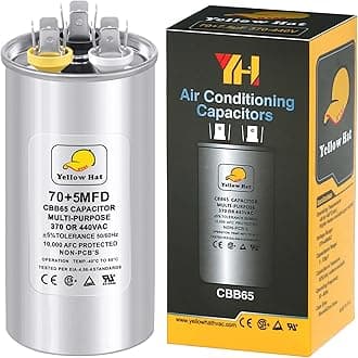 Capacitor for Air Conditioner 70+5 uf MFD 370 or 440 Volt VAC, Multi-Purpose Round Capacitor for AC Motor Run or Fan Motor Start or Condenser Straight