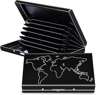 8 Slot RFID Metal Credit Card Holder Wallet for Men Women (Black Laser Print World Map, 9.5 x 6.5 x 1.5 cm), Black, 8 Slot Laser Print WM