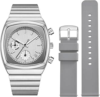 NASIR Watch for Men Chronograph Waterproof Luminous Designer Mens Stainless Steel Strap Watches Business Sport Casual Dress Watch with Calendar Elegant Gifts for Men(Silicone Strap Included)