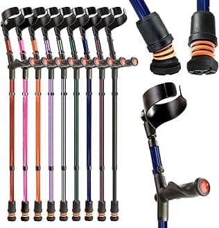 Flexyfoot Shock Absorbing Comfy Grip Double Adjustable Crutch - Improves Safety, Improves Grip, Reduces Shocks & Jarring – Left Handed - Blue