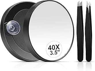 MIYADIVA 40X Magnifying Mirror, Compact Travel Mirror with Suction Cup, Tweezers, 3.5 Inches, Black