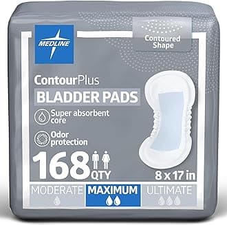 Medline ContourPlus Bladder Control Incontinence Pads, Maximum Absorbency, 6.5" x 13.5", 28 Count (Pack of 6)