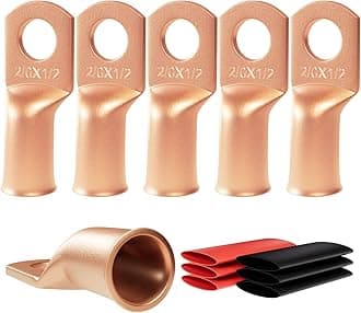 6pcs 2/0 Awg(00 Guage) - 1/2" (M12) Sanuke Wire Lugs Ring Terminal Connectors Ends Heavy Duty for Battery Cable Lug Wire Electrical Eyelets with 3:1 Dual Wall Adhesive Heat Shrink