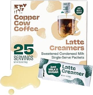 Copper Cow Coffee Sweetened Condensed Milk Coffee Creamer Singles (25 pack) | Vietnamese Inspired Coffee Creamer, All Natural Creamer Packets for Pour Overs & Lattes | No Refrigeration Needed