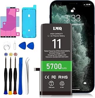 LMQ 5700mAh Super Capacity Battery Compatible with iPhone 11, 0 Cycle Li-Polymer Replacement Battery for iPhone 11 （Model A2111, A2223, A2221） with Repair Tool Kit+Adhesive