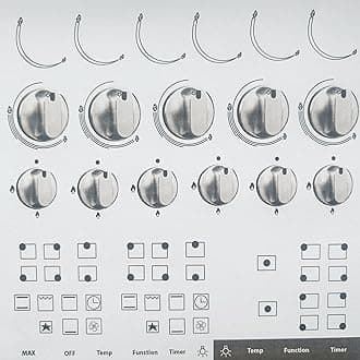 Arqi UK Multiple Stove Hob Range Replacement Stickers, Universal for 4, 5 and 6 burners, Black ink on transparent, heat and grease resistant on tough PVC,