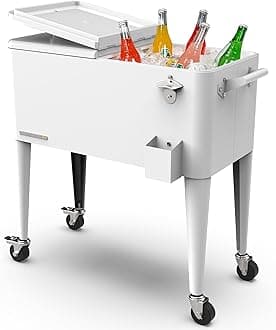 PS-203-WHT-AM 80 Quart Portable Rolling Patio Cooler, White