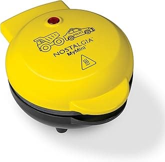 Nostalgia MyMini Cars and Trucks Shape Electric Waffle Maker, 5-Inch Non-Stick Griddle for Waffles, Hash Browns, Eggs, and More, Yellow