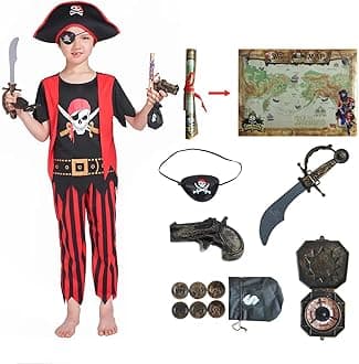 Kid's Pirate Costume,Deluxe Pirate Role Play Dress Up Set with Plenty of Toys for Boys and Girls