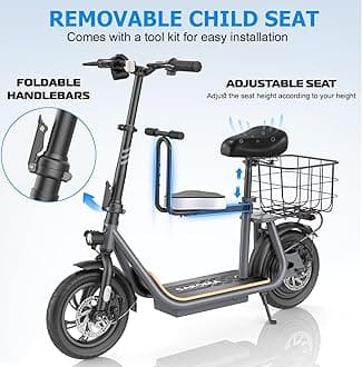 Caroma Peak 800W/1200W Electric Scooter with Seat 12" Tire, 30 Miles Range 20MPH Max Speed, Foldable Electric Scooter for Adults 300 LBS Max Load