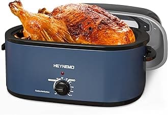 22 Quart Electric Turkey Roaster Oven with Removable Pan Large Stainless Steel Roaster, Visible & Self-basting Lid, Fast Heating & Thaw/warming Setting, Blue