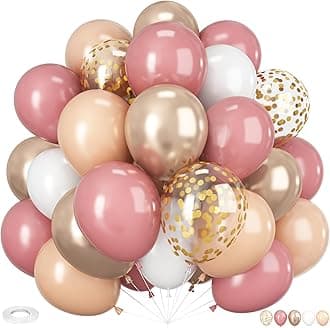 Blush Pink Balloon, 60 PCS 12 Inch Retro Pink Gold White Sand Nude Balloons Gold Confetti Latex Balloons for Girls Baby Shower Wedding Bridal Boho Birthday Party Decorations