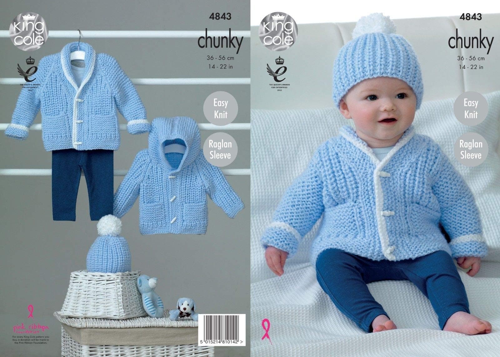 King Cole 4843 Knitting Pattern. Jackets and Hat in King Cole Baby Soft Chunky