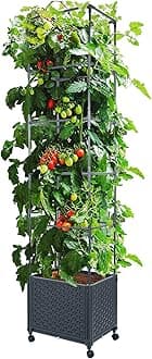 LINEX Raised Garden Bed Planter Box with Trellis, 67.6” Tomato Planters for Climbing Plants Vegetable Vine Flowers Outdoor Patio, Tomatoes Cage w/Self-Watering & Wheels