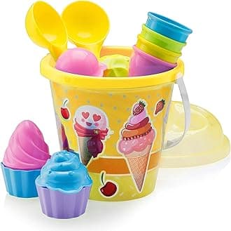 Top Race Kids Beach Toys with Bucket and Spade Scoop Set for Toddlers - 16pcs Ice Cream Set for Boys and Girls Ages 1,2,3,4,5,6,7 and Up (Yellow)