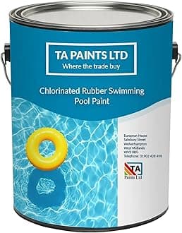 T A Paints Ltd Swimming Pool Paint Waterproof Rubber Pool High Chemical Protection Gloss Pool & Pond Chlorinated Rubber Coating (1 Litre, BS 18 E 51 Blue)