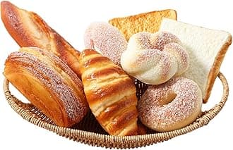 Joeabor 8pcs Artificial Bread Set - Decoration for Home and Kitchen - Realistic, Fake Food for Display - Creative Staging Props - Includes Faux Croissant, Dessert, Baguette and Toast