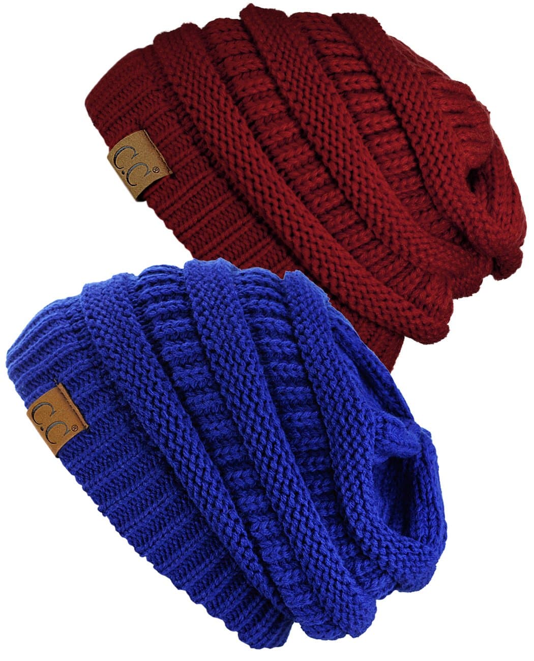 Warm Chunky Soft Stretch Cable Knit Beanie Skully, 2 Pack