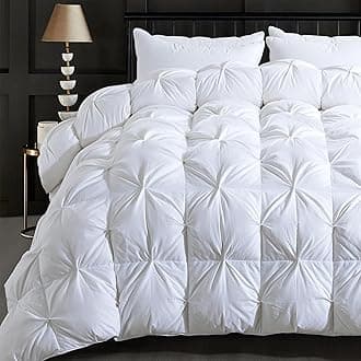 ELNIDO QUEEN® Feather Comforter King Size Duvet Insert, Luxury Fluffy White Pinch Pleat Design - All Season Hotel Collection Cotton Bed Comforter with 8 Tabs, King 106x90 Inches