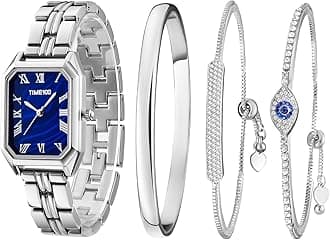 – Women's Bangle Watch and Rose Gold Watch Chain Bracelets Rectangle Bracelet Watches Premium Crystal Accented Bangle Set