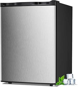 2.1 Cu.ft Small Upright Freezer, Compact Mini Freezer with Removable Shelves, Adjustable Thermostat, Reversible Door Hinge, Quiet for Home/Office/Kitchen/Dorm, Silver